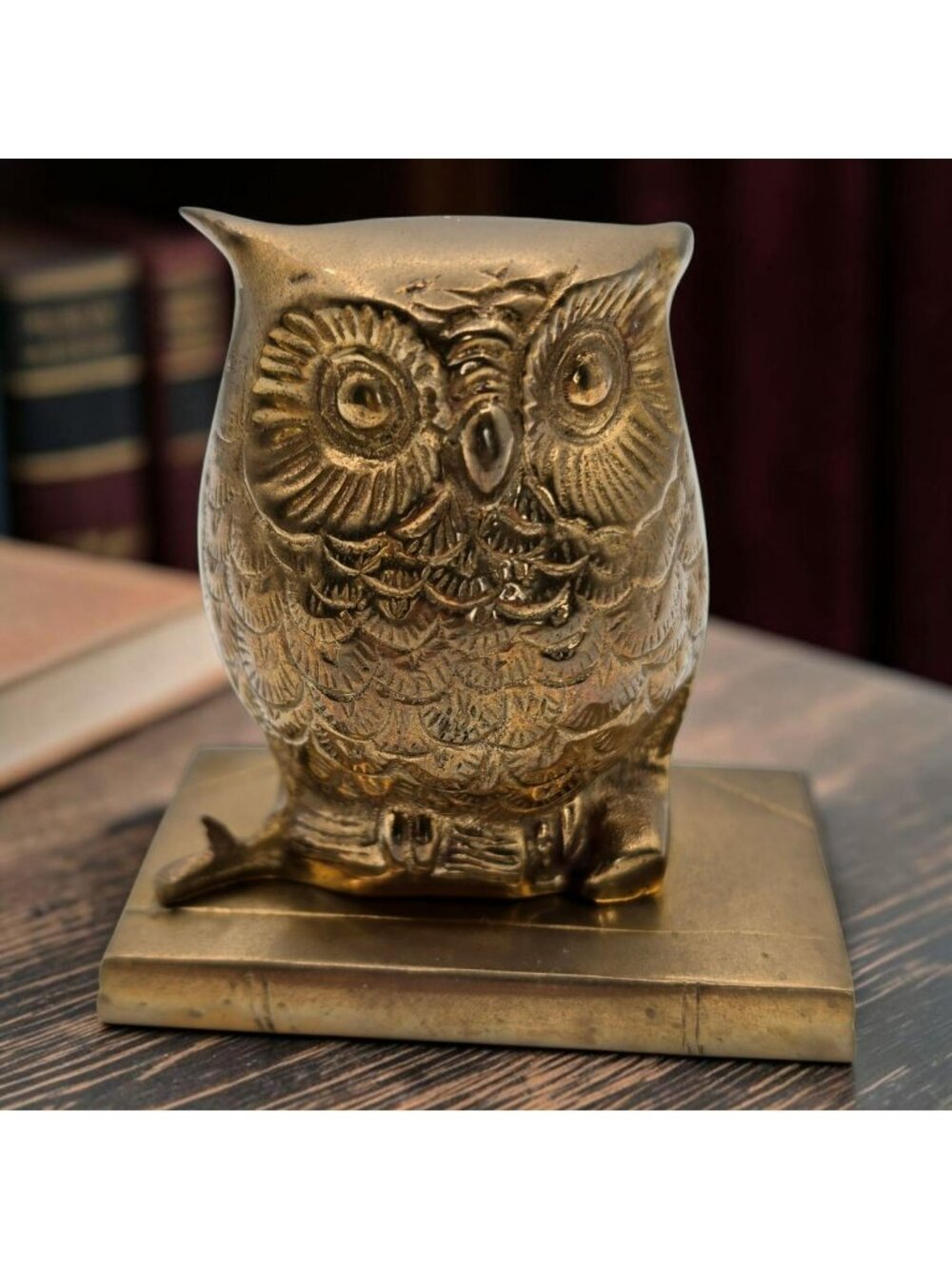 Vintage Brass Owl Figurine Paperweight Made In India 3.5" Tall Intricate